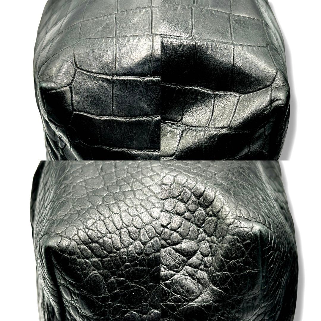 【フェリージ】トートバッグ レザー クロコ型押し BLACK 10-45