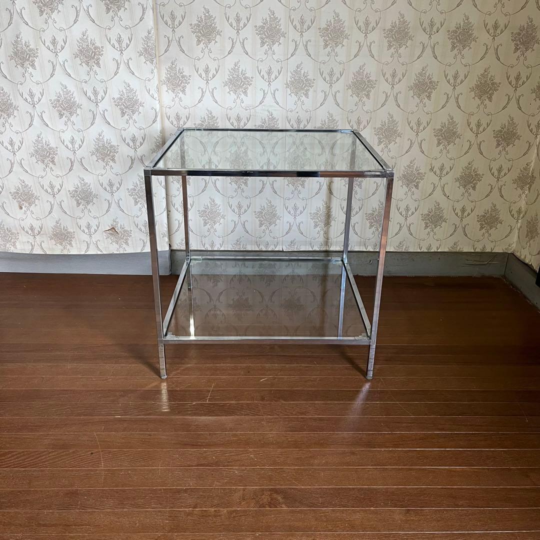 【アンティーク】アイアンフレーム 2段 ガラスラック 飾り棚 シェルフ 什器