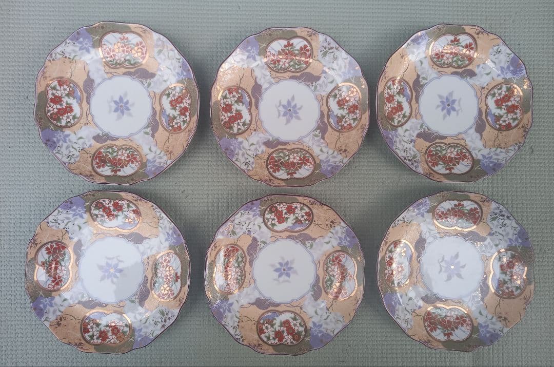 新品 美濃焼 翔山 銘々皿 6枚 セット 金彩 花紋様 小皿 まとめて レア