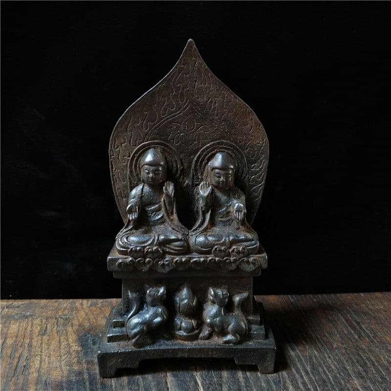 鉄器 鉄仏 二仏坐像 仏教美術 仏像 装飾品 現代工芸品美術品 置物