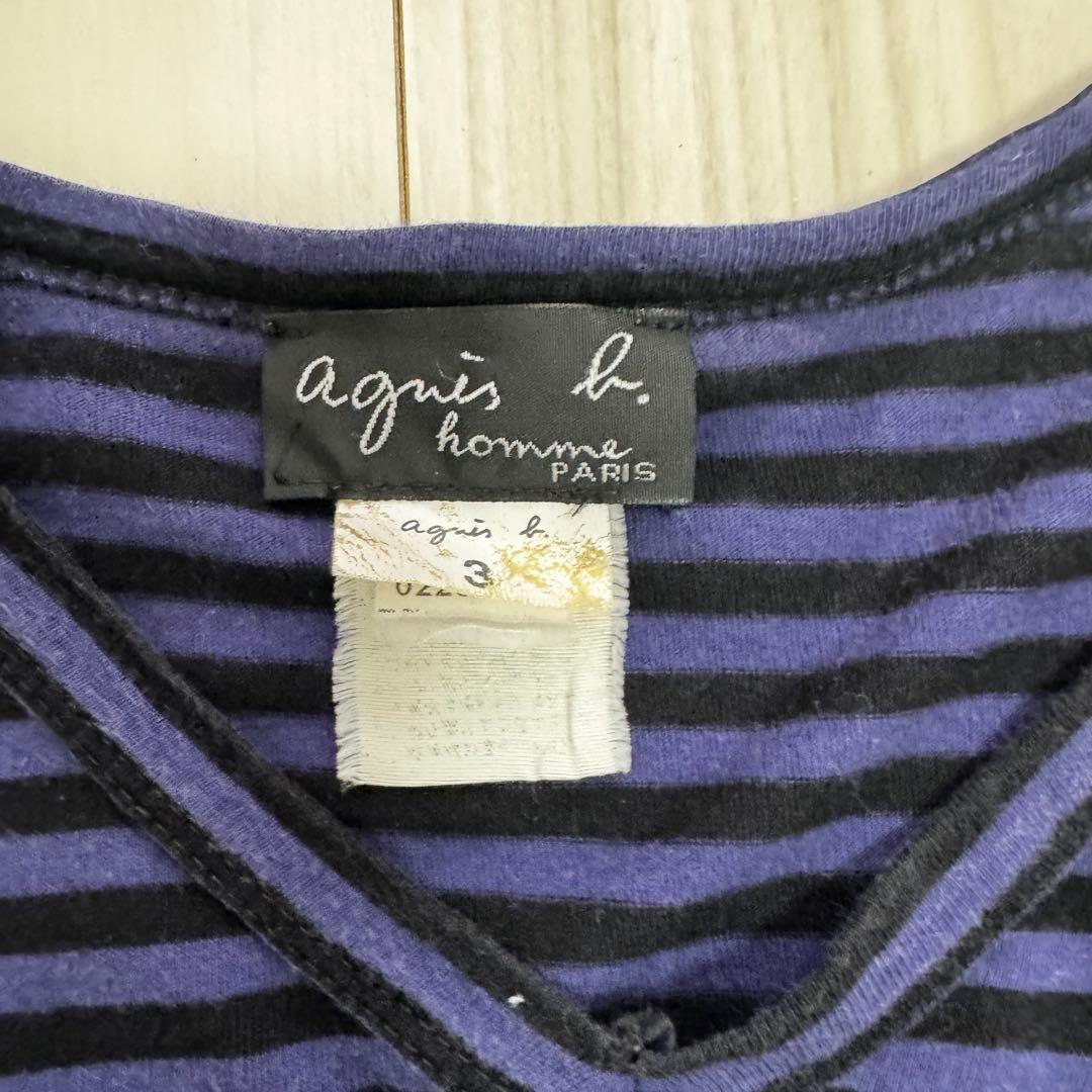 アニエスベーオム ロゴピスネーム Vネック ボーダーカットソー 3 ポルトガル製