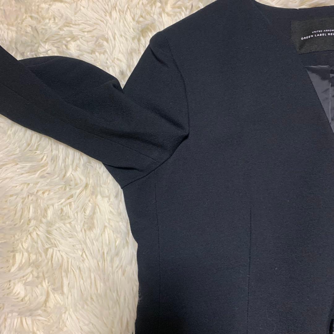 グリーンレーベルリラクシング パンツスーツ ノーカラー ダークネイビー L M紺