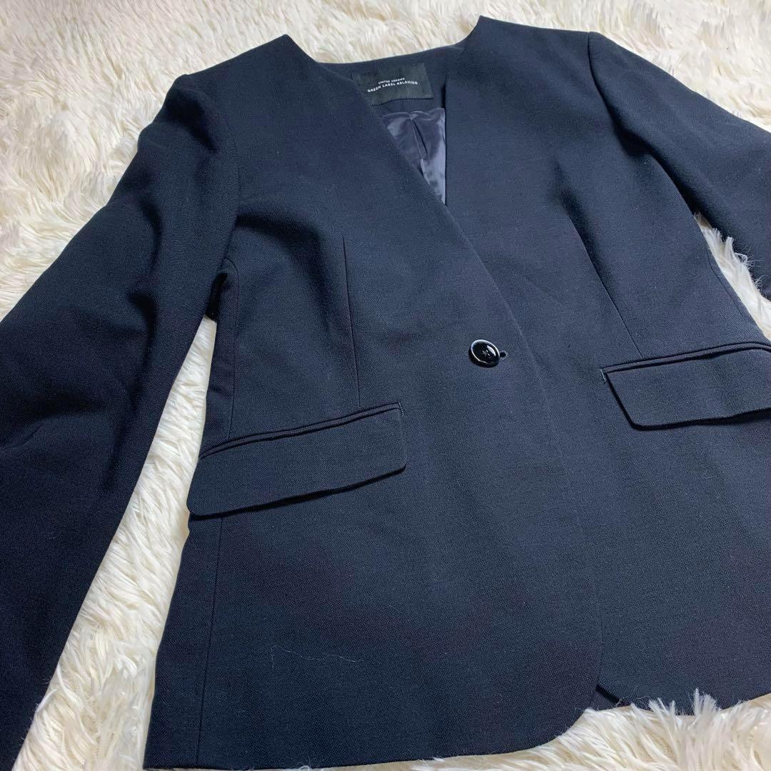 グリーンレーベルリラクシング パンツスーツ ノーカラー ダークネイビー L M紺