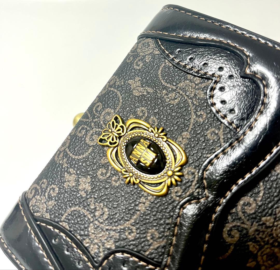 【るぅ様】 ANNA SUI 財布 リーブル 黒 三つ折り がま口