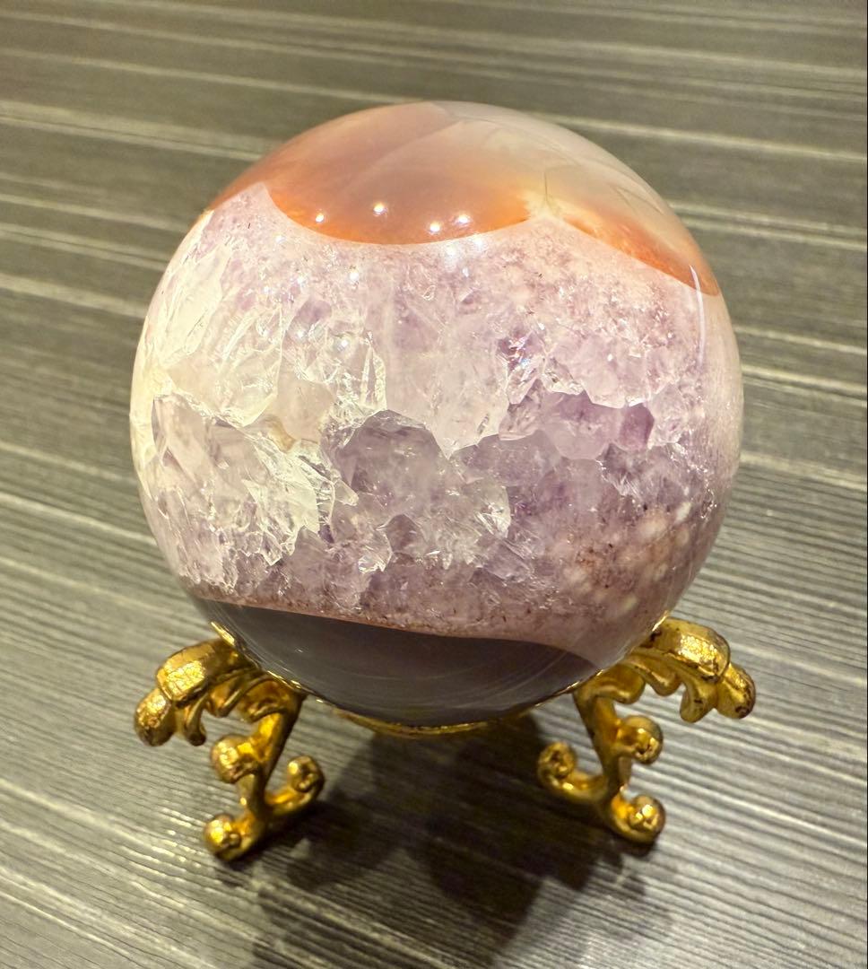 珍しい共生 ピンクアメジスト スフィア 丸玉 桜瑪瑙 ザクザク 天然石
