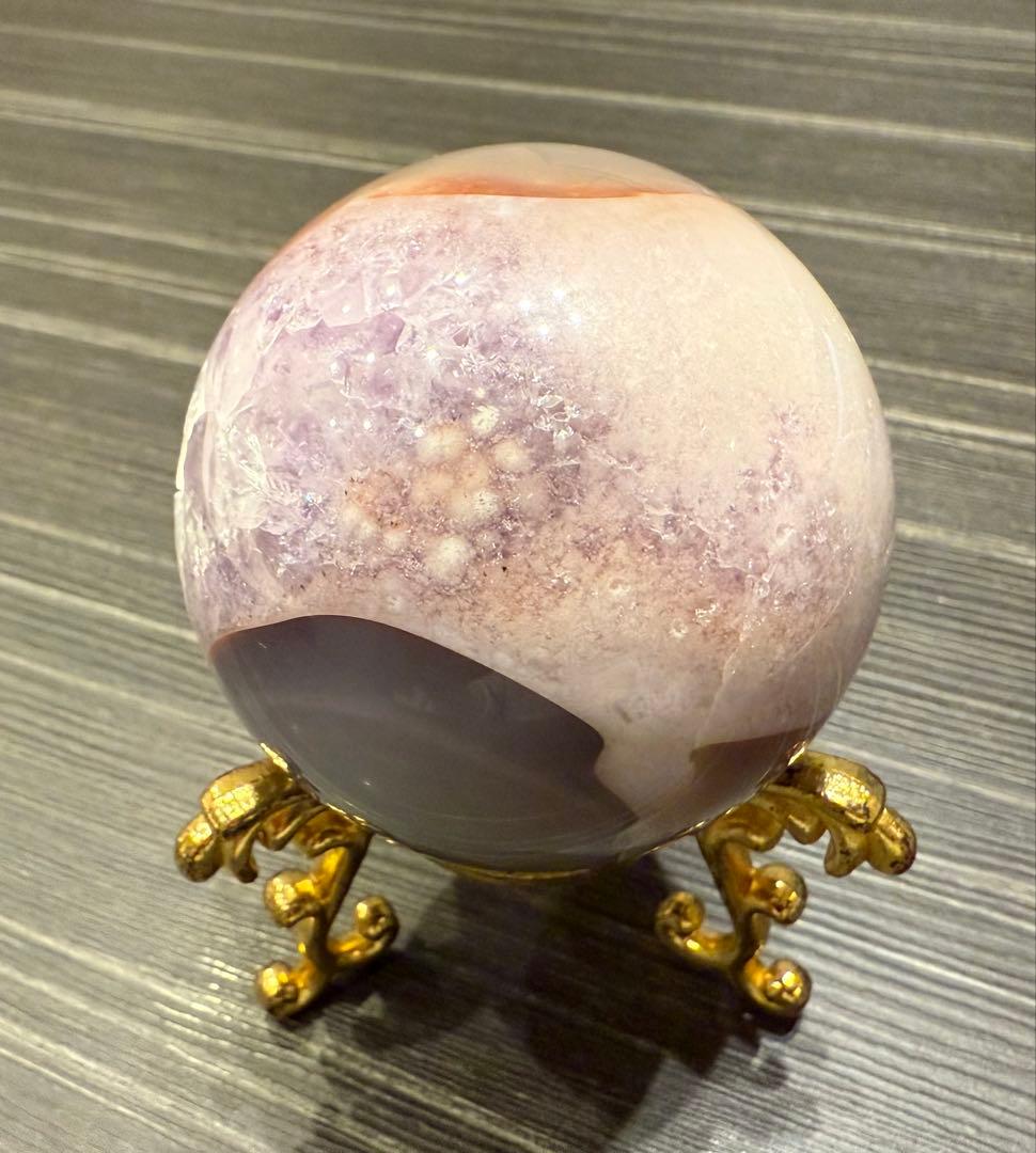 珍しい共生 ピンクアメジスト スフィア 丸玉 桜瑪瑙 ザクザク 天然石
