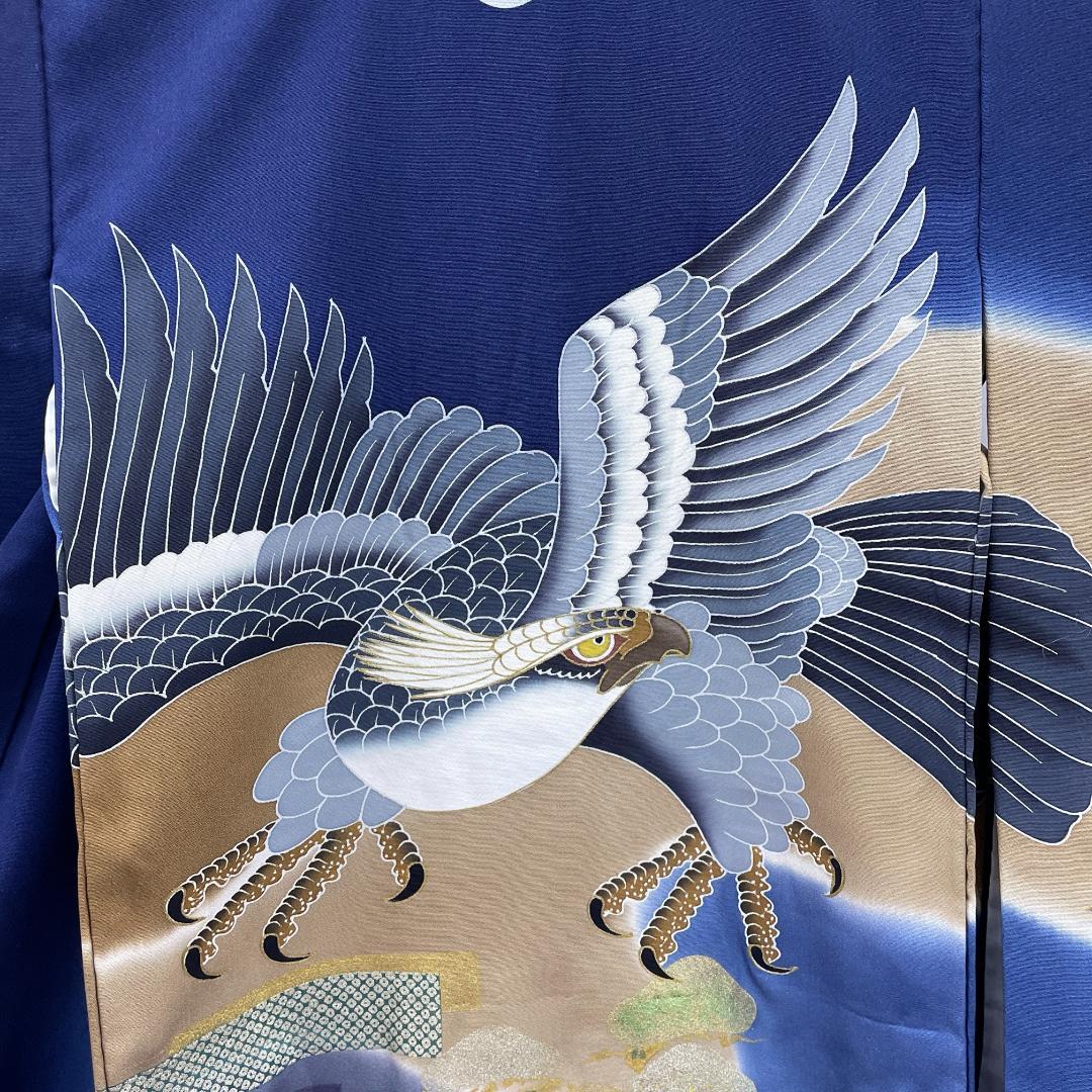 Y★4001★ 七五三 男の子 着物 かけ着 男児 一つ身 黒 紋入り