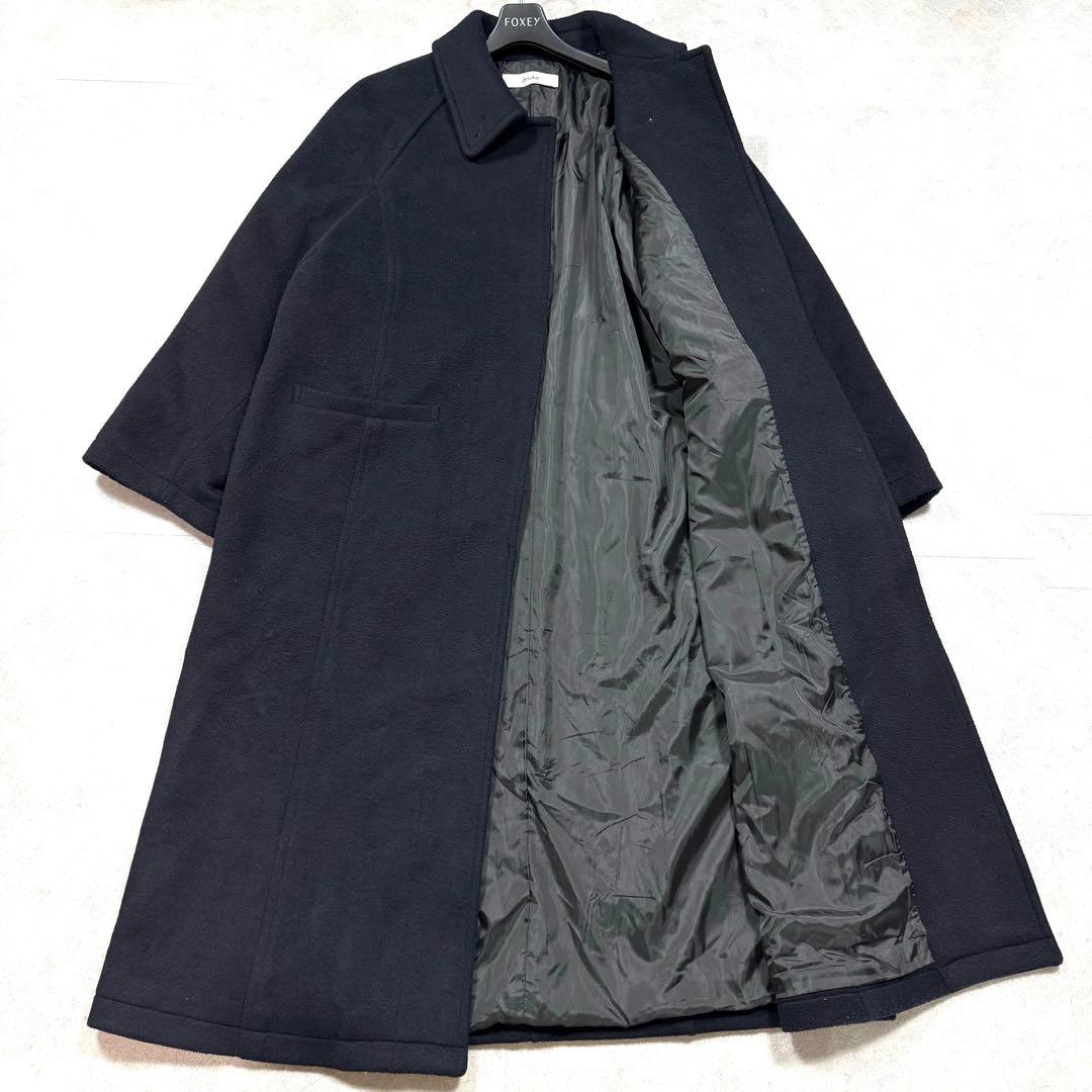 美品/2024年♡アンヌーク ウールステンカラーコート ロング 比翼 濃紺 36