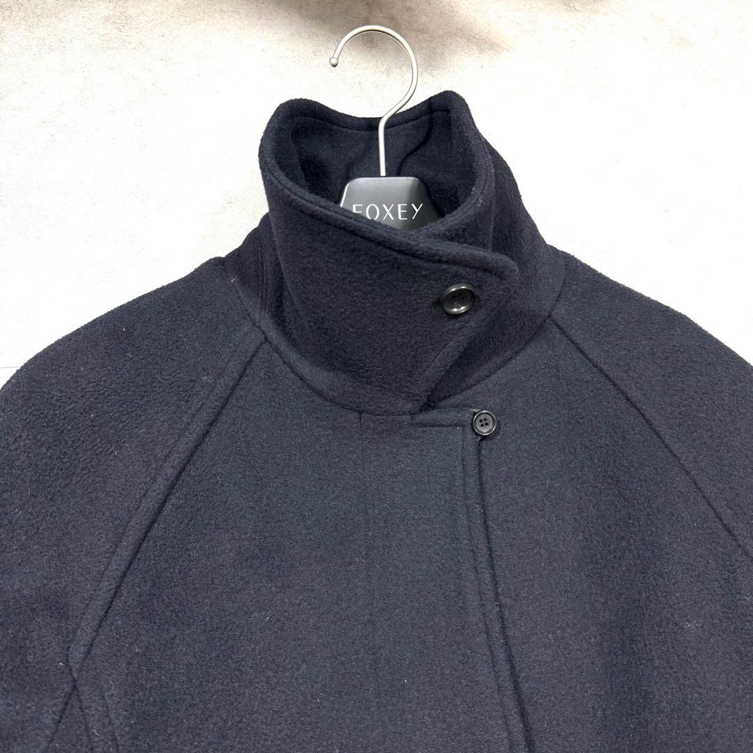 美品/2024年♡アンヌーク ウールステンカラーコート ロング 比翼 濃紺 36