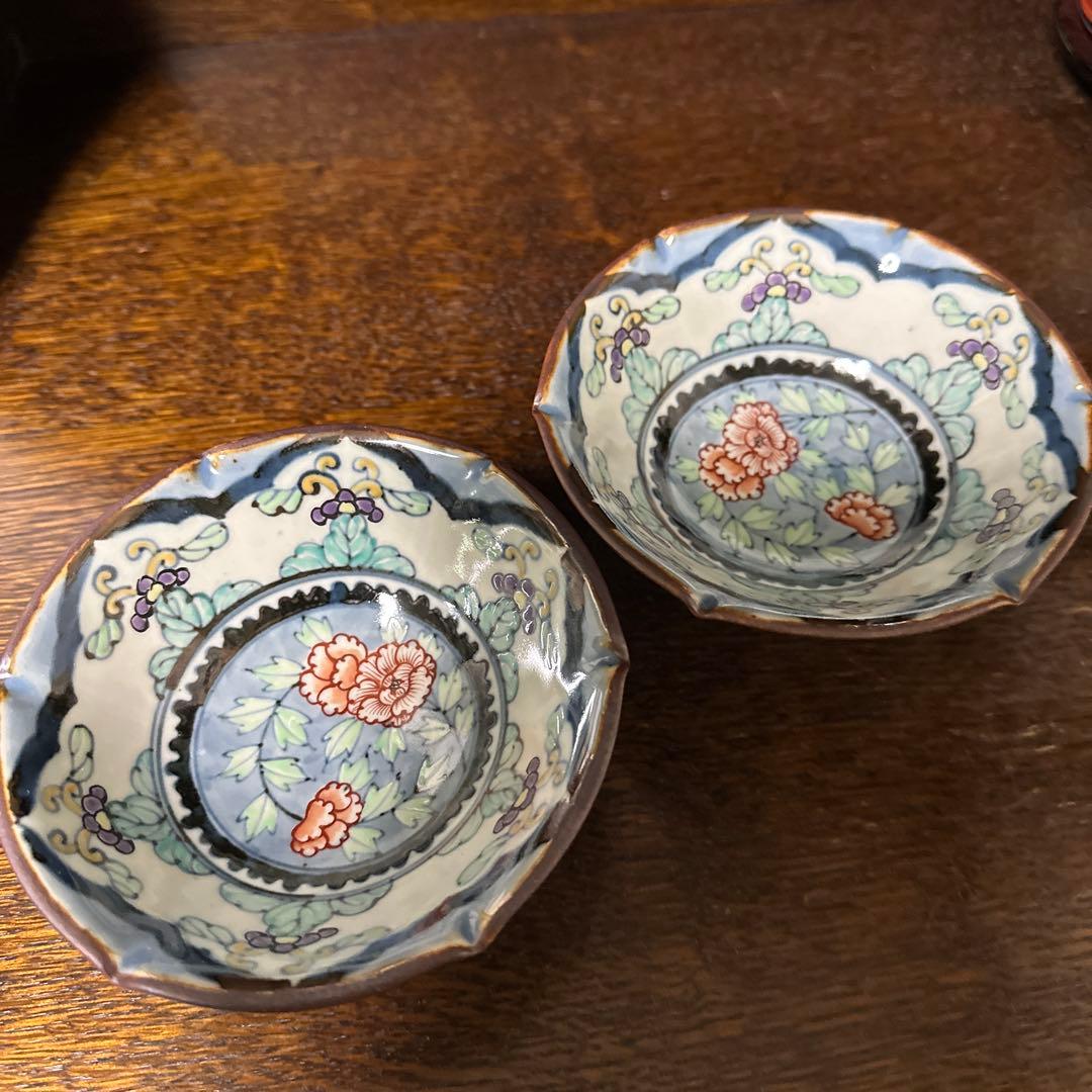 新品未使用. 佐藤走波. 高台皿鉢. 染錦. 六方草花文. 二客