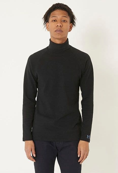 新品ハリウッドランチマーケット ストレッチフライス タートルネック ロングT黒L