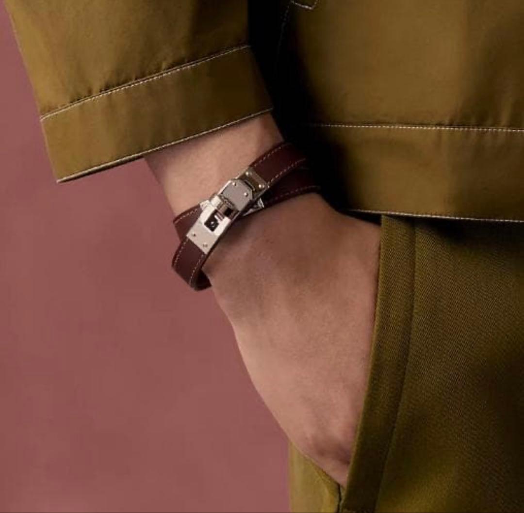 HERMES◆エルメス◆レザーブレスレット◆ケリー　ドゥブルトゥール◆シルバー