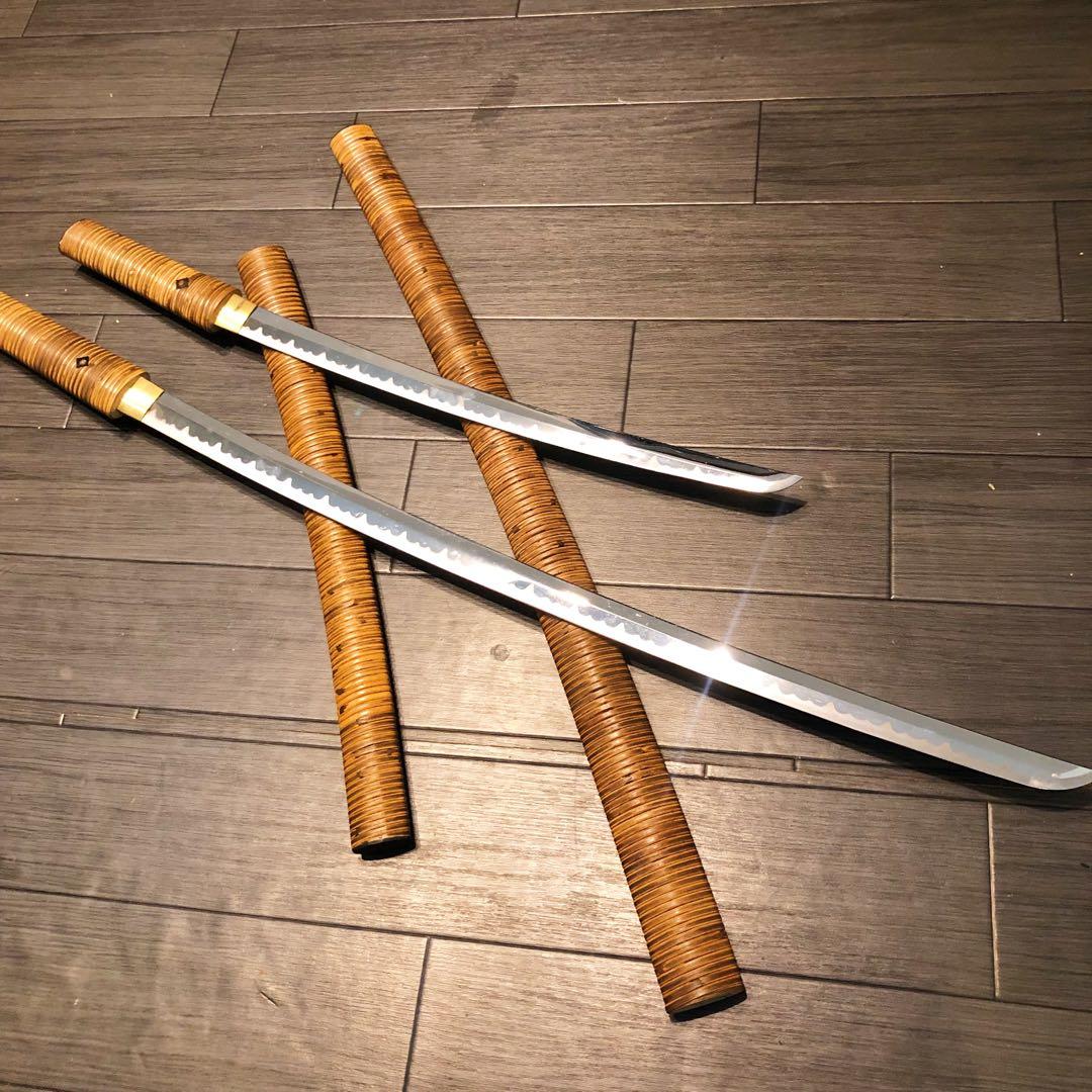 高級模造刀　 藤巻き　竹拵え　大小2本セット 太刀　脇差