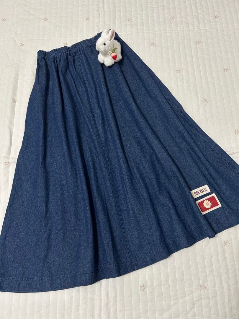 ピンクハウス　デニム　スカート　ワッペン　2024年　総ゴム　ダンガリー