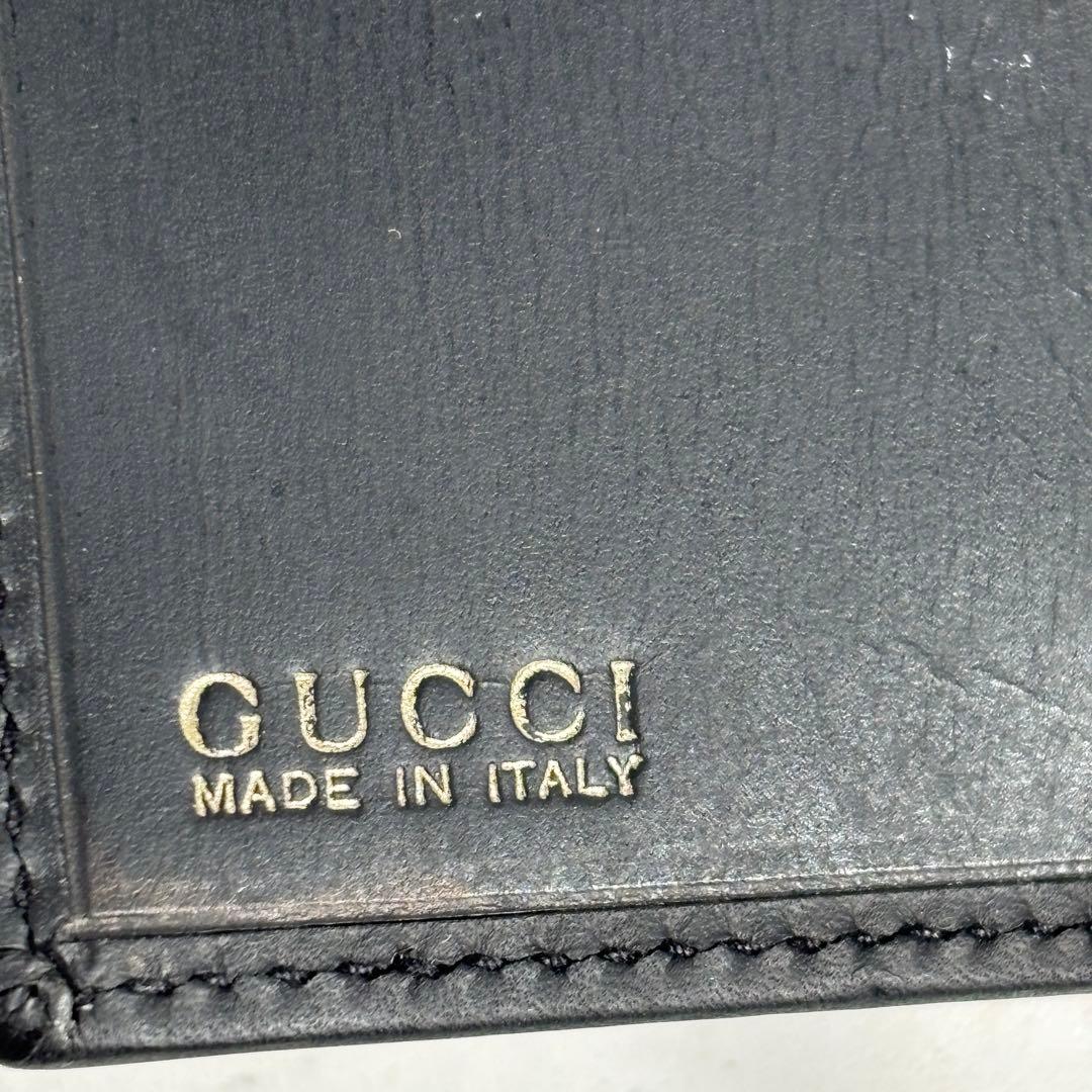 美品　GUCCI　グッチ　二つ折り財布　G金具　レザー　ブラック　レッド