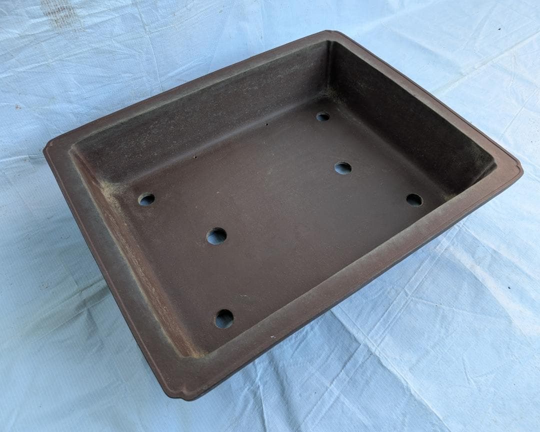 周寶山 盆栽鉢 長方形 外寸56×44.5×高13cm 紫泥鉢 中国宜興製