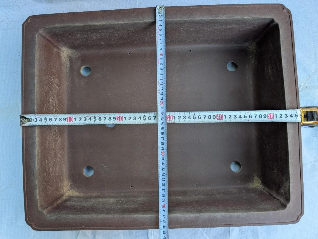 周寶山 盆栽鉢 長方形 外寸56×44.5×高13cm 紫泥鉢 中国宜興製