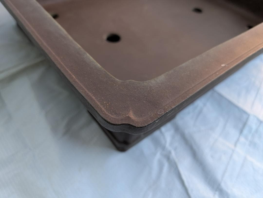 周寶山 盆栽鉢 長方形 外寸56×44.5×高13cm 紫泥鉢 中国宜興製