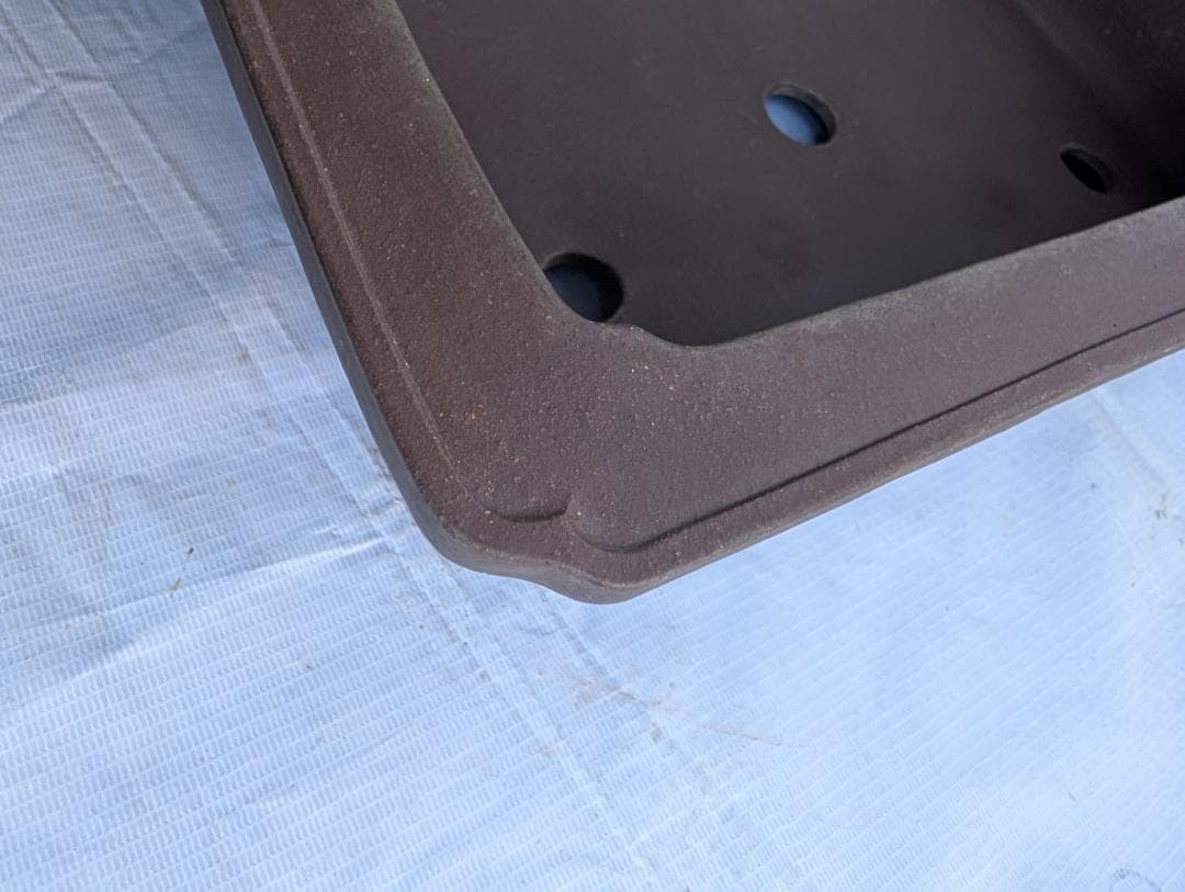 周寶山 盆栽鉢 長方形 外寸56×44.5×高13cm 紫泥鉢 中国宜興製