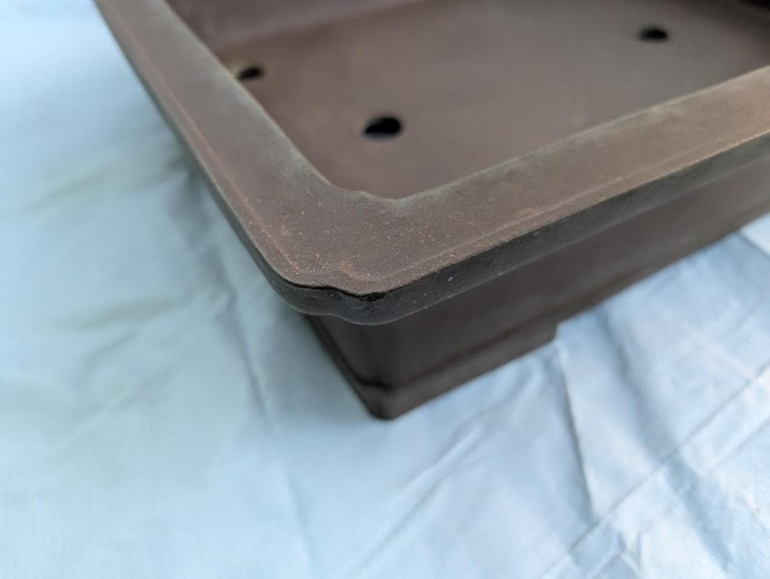 周寶山 盆栽鉢 長方形 外寸56×44.5×高13cm 紫泥鉢 中国宜興製