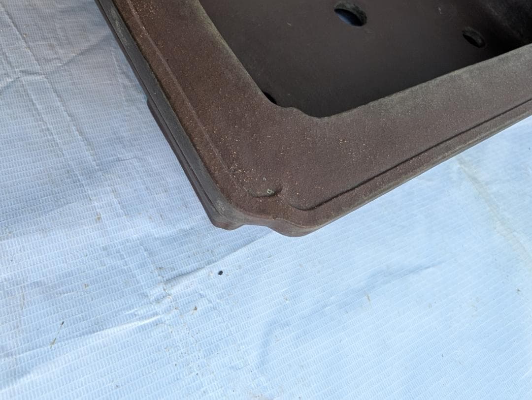 周寶山 盆栽鉢 長方形 外寸56×44.5×高13cm 紫泥鉢 中国宜興製