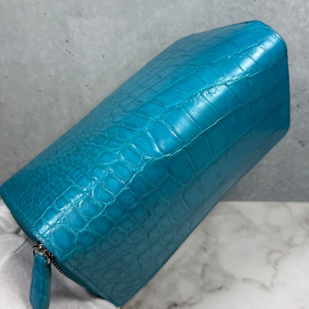 本革 クロコダイル ターコイズ ブルー 長財布 ワニ革 希少 メンズ レディース