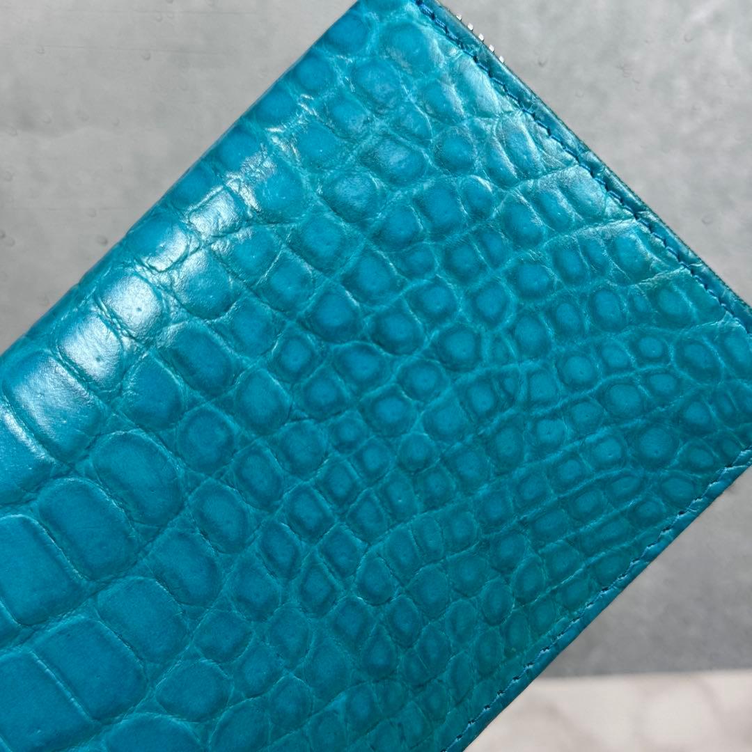 本革 クロコダイル ターコイズ ブルー 長財布 ワニ革 希少 メンズ レディース