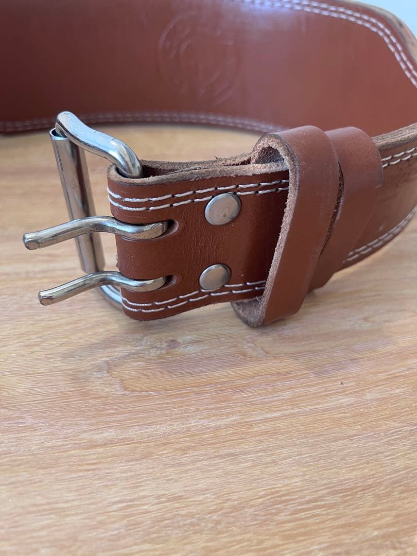 ゴールドジム正規品　レザー トレーニング パワーベルト ブラウン　L