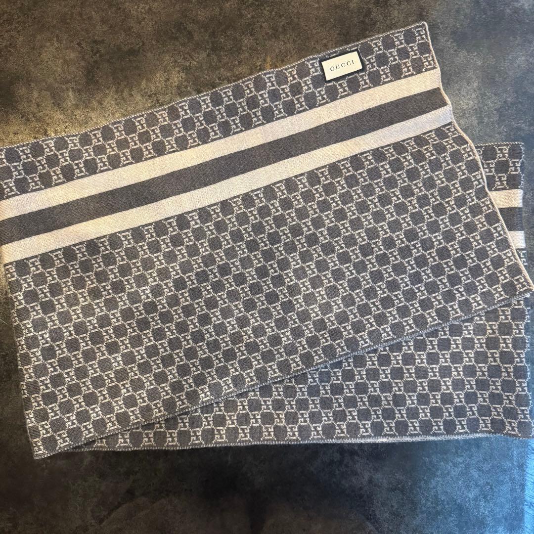 【早い者勝ち！／超美品✨】GUCCI マフラー ストール グレー×ブラック