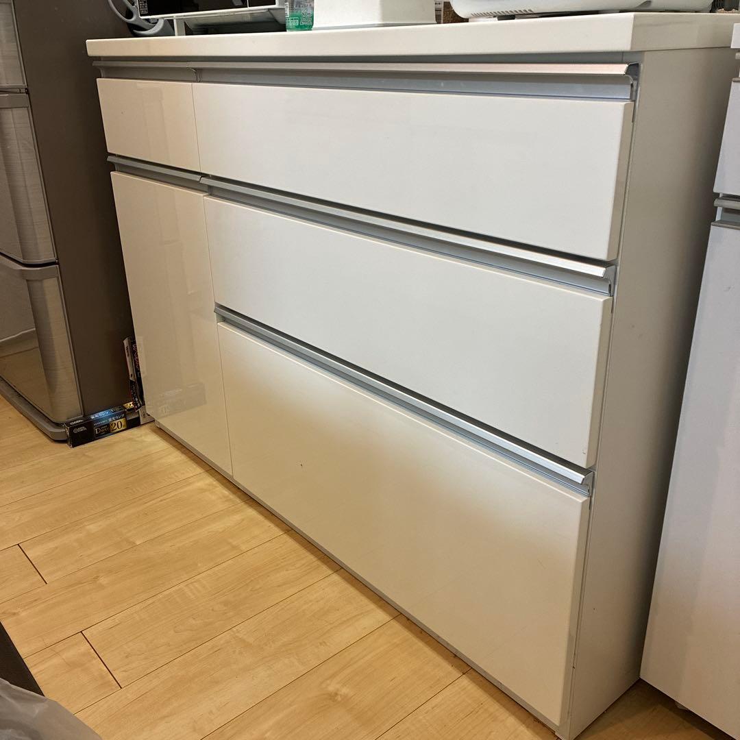 ホワイト キッチンカウンター 引き出し4つ