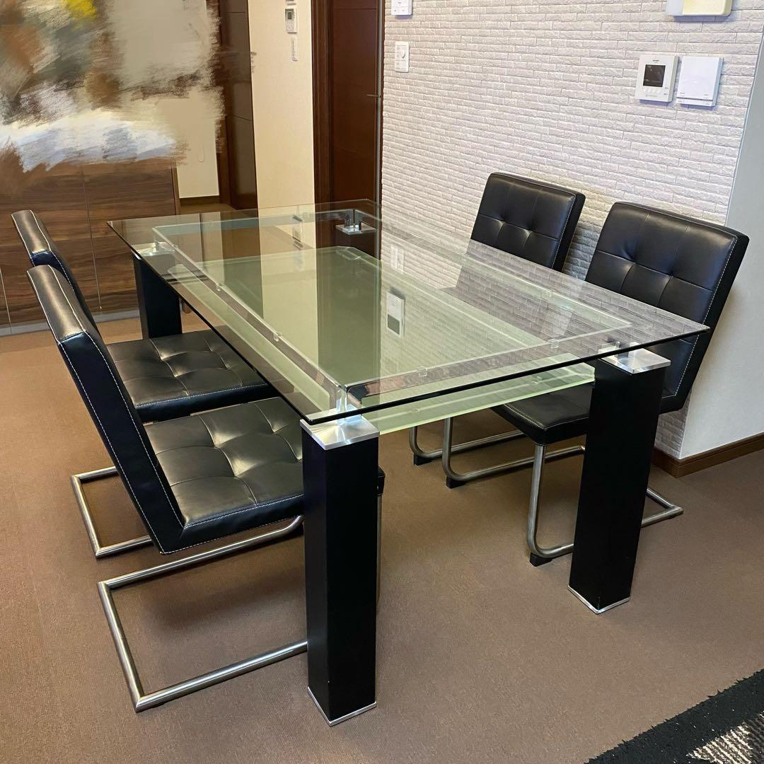 【直接引き取りのみ！】ニトリ ガラスダイニングテーブル5点セット