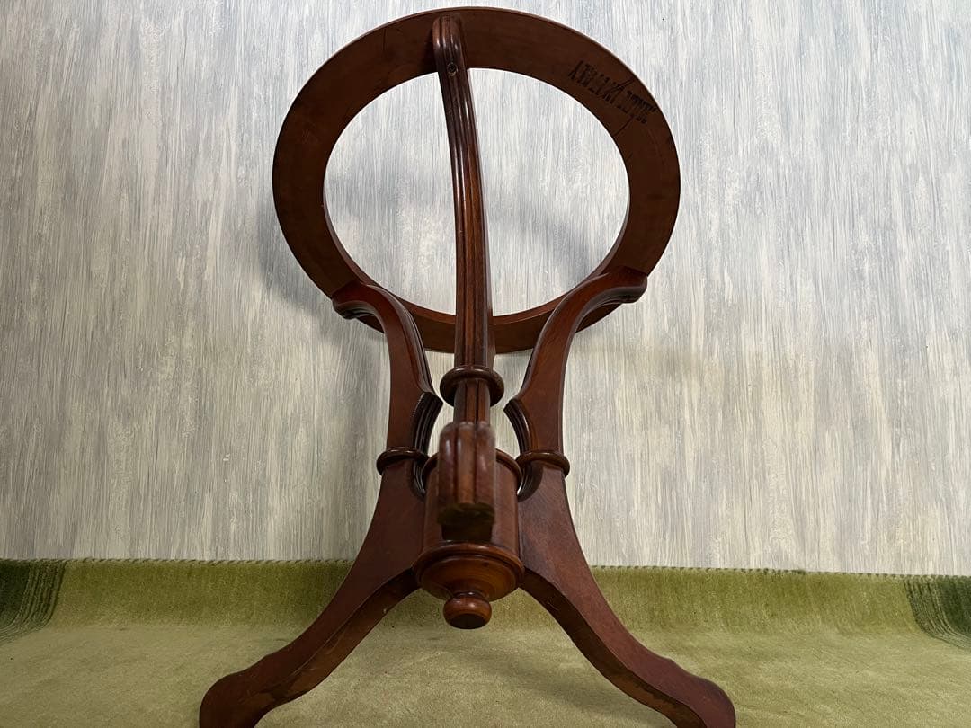 【May65】イタリア製 木製円形テーブル ガラス天板