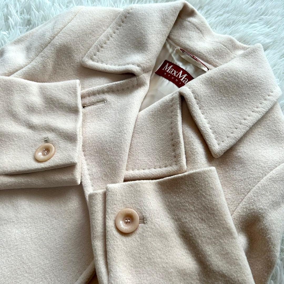 【美品】マックスマーラ　ロングコート　シルク　アンゴラ混　ベルテッド　XL相当