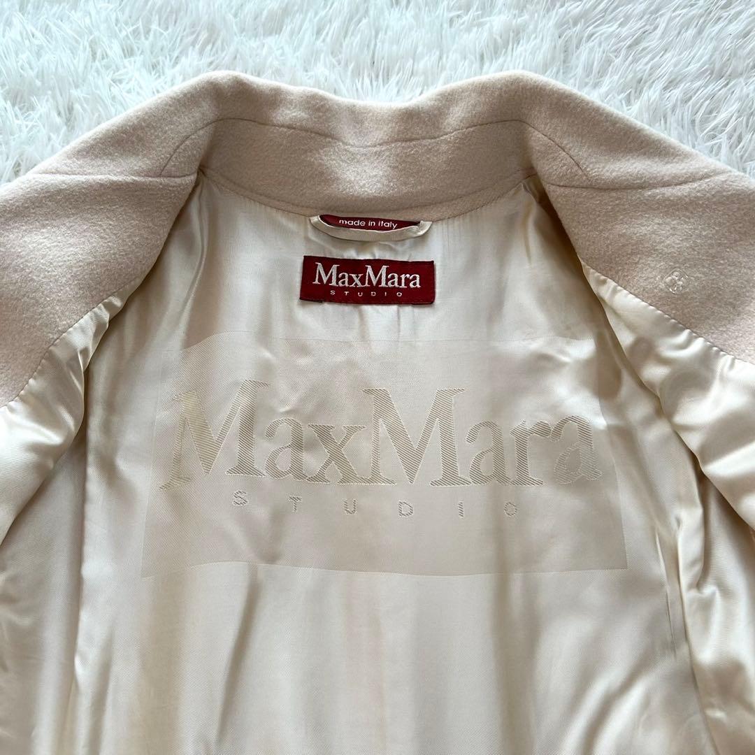 【美品】マックスマーラ　ロングコート　シルク　アンゴラ混　ベルテッド　XL相当