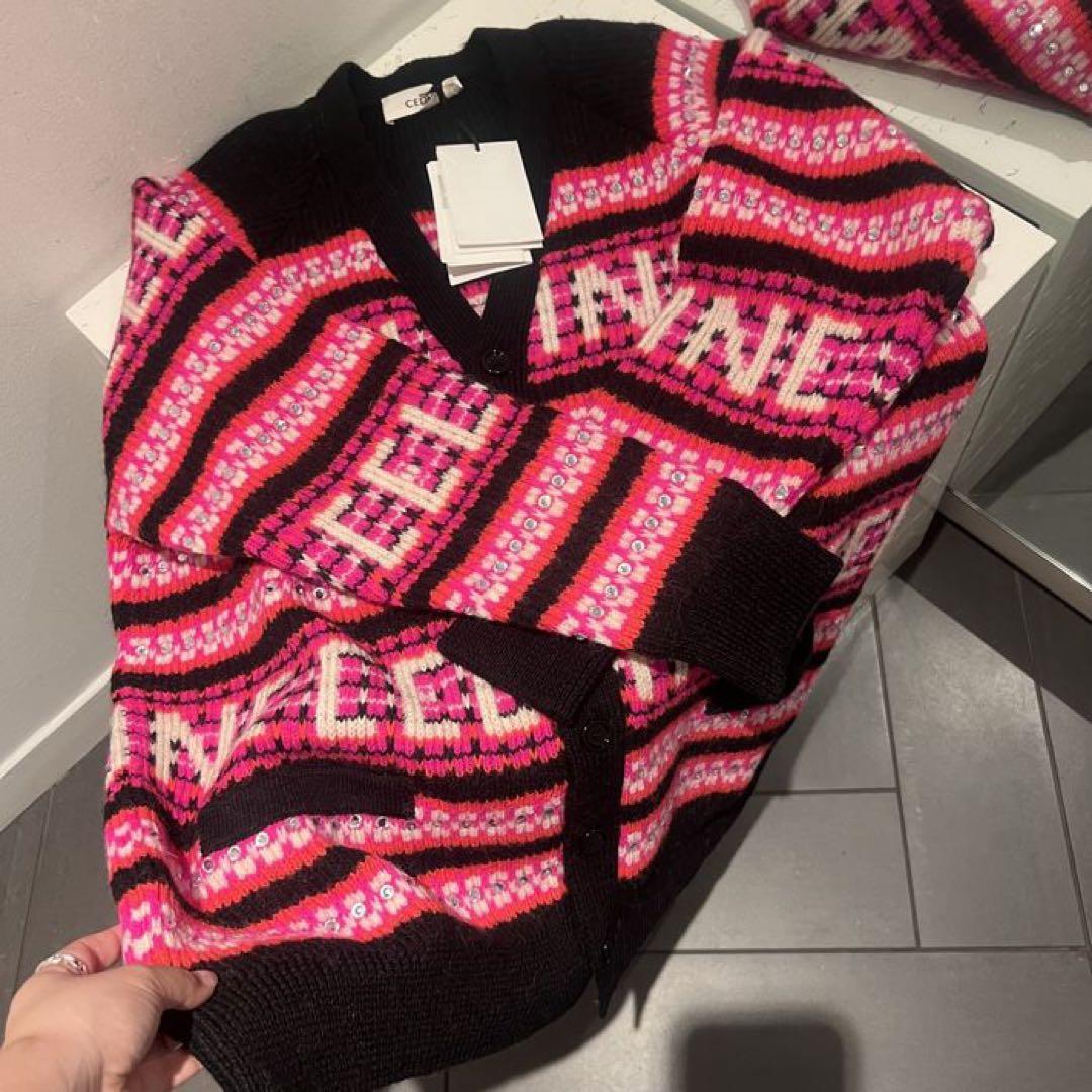 プ*ア様 女子ウケも抜群！CELINE純正クリスタルニットカーディガン ブラック