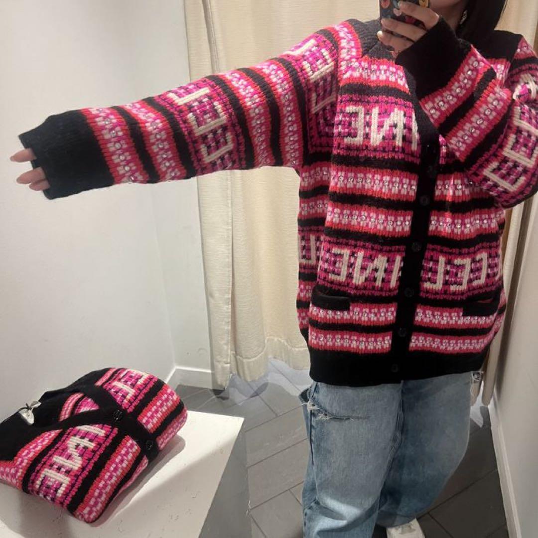 プ*ア様 女子ウケも抜群！CELINE純正クリスタルニットカーディガン ブラック