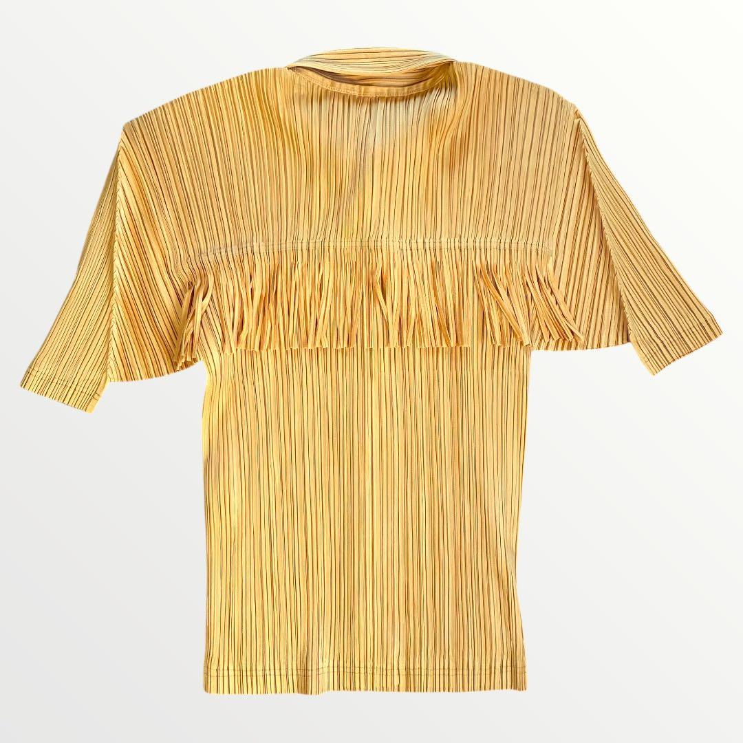 PLEATS PLEASE イッセイミヤケ　プリーツ半袖シャツ　フリンジ L