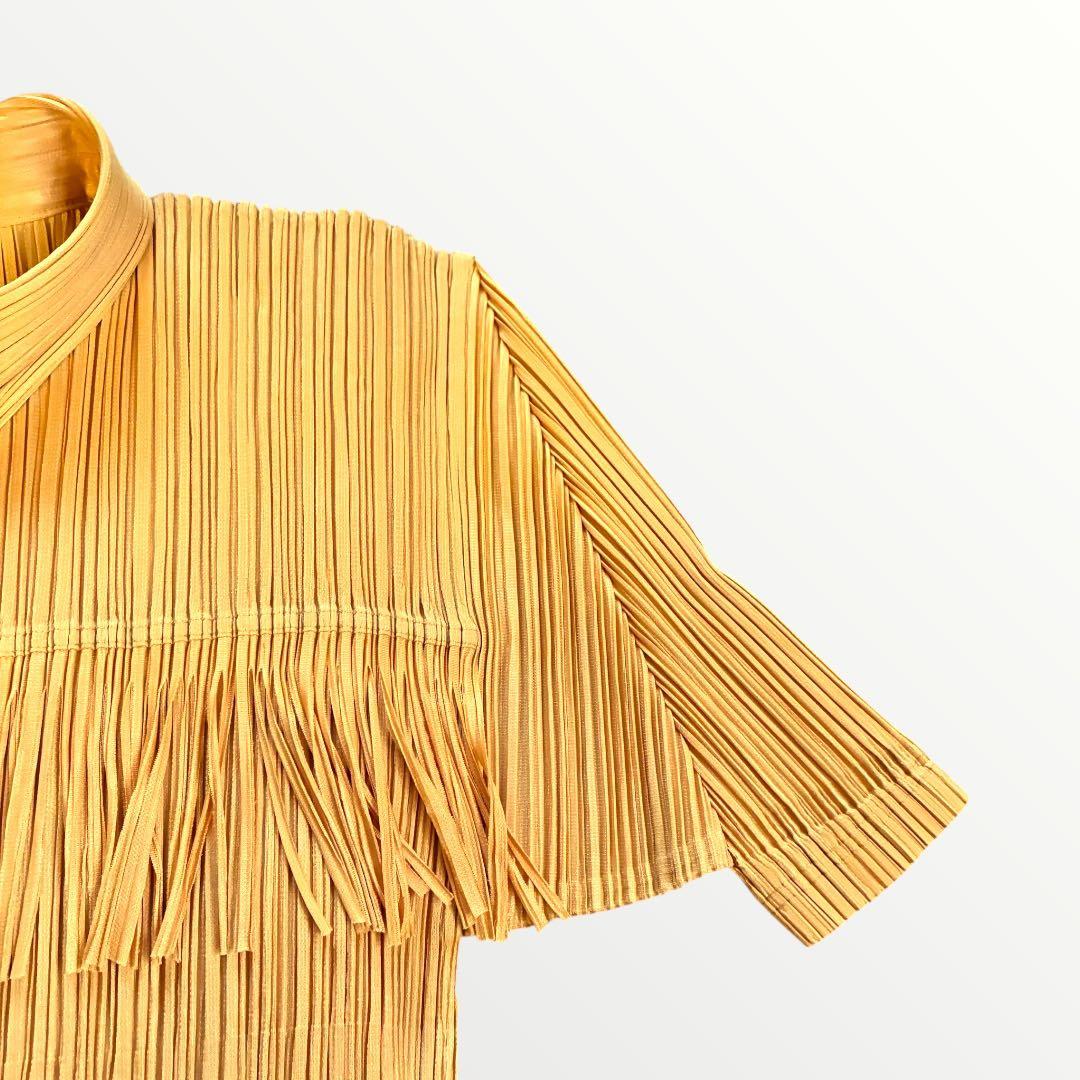 PLEATS PLEASE イッセイミヤケ　プリーツ半袖シャツ　フリンジ L