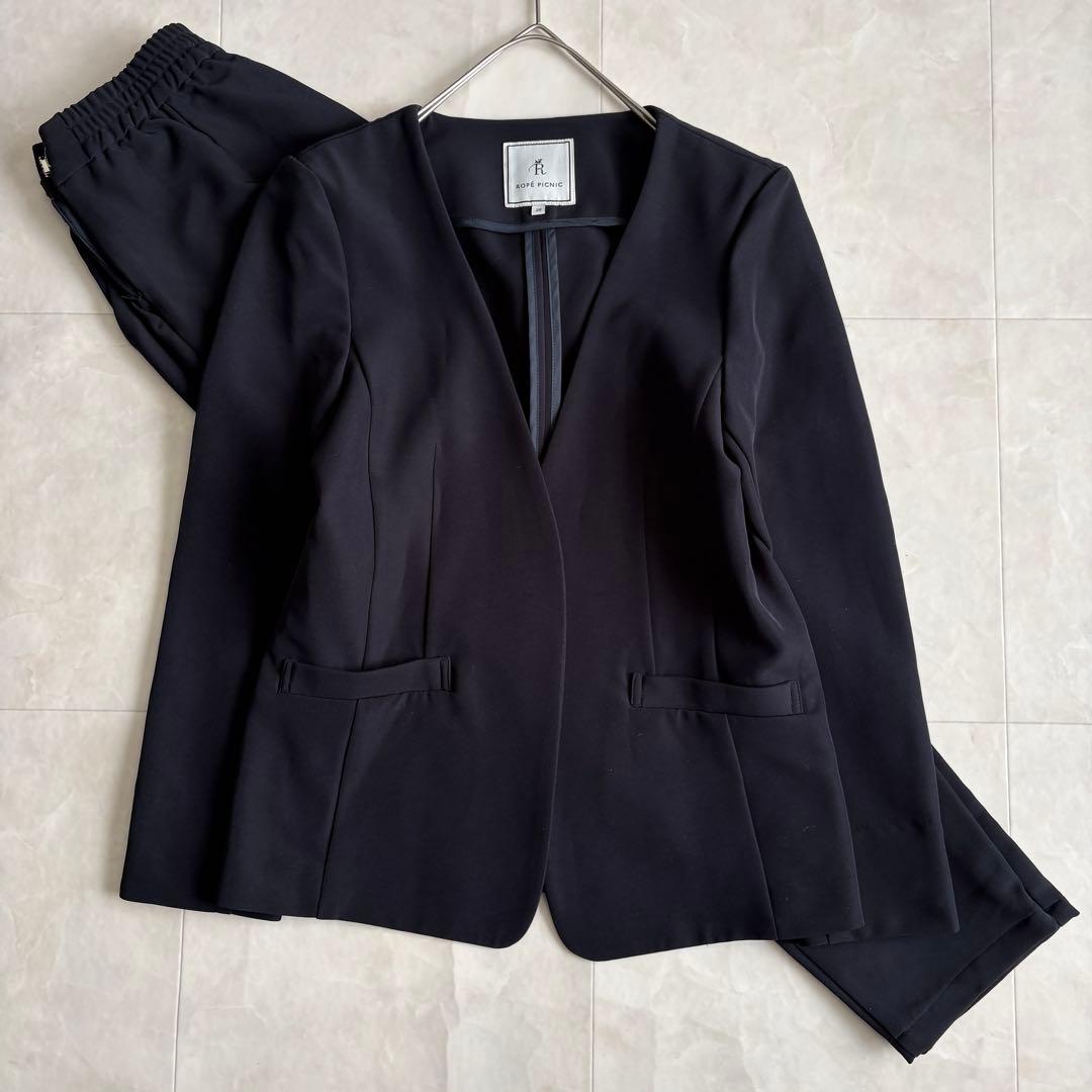ROPE PICNIC ノーカラーセットアップ ネイビー 38/36 ストレッチ