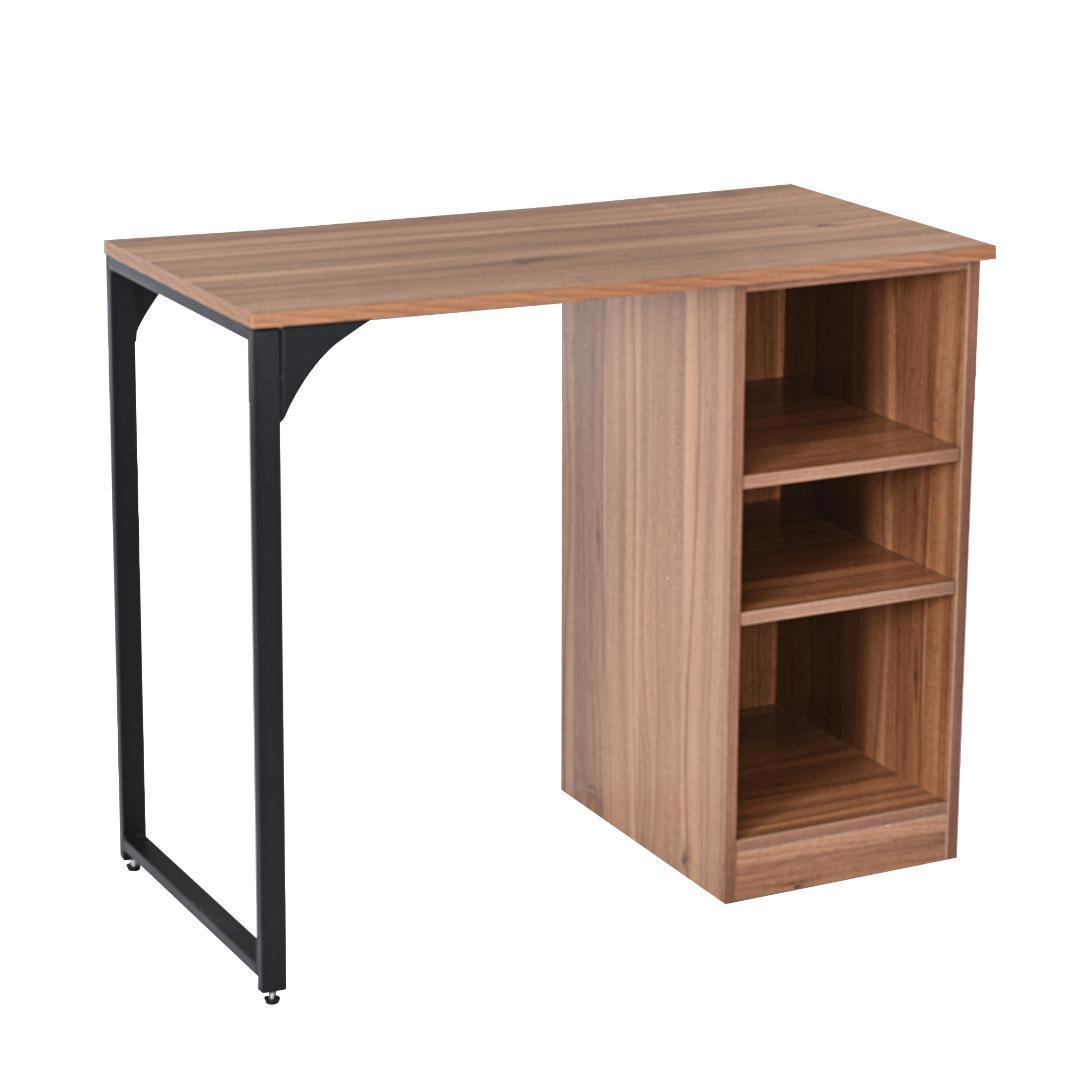 【ダークブラウン】パソコンデスク3段シェルフ付 オフィスデスク 簡易デスク 木製
