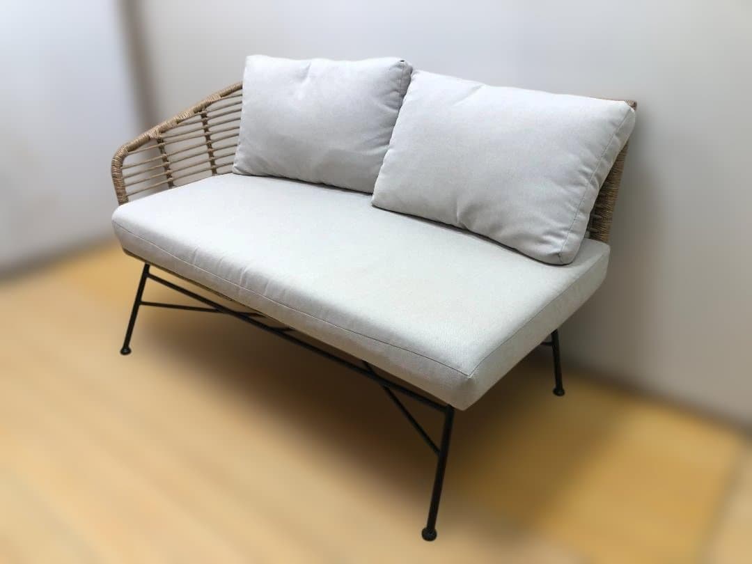 送料無料 ラタンソファ 2人掛け クッション 籐編み アイアン脚 251215