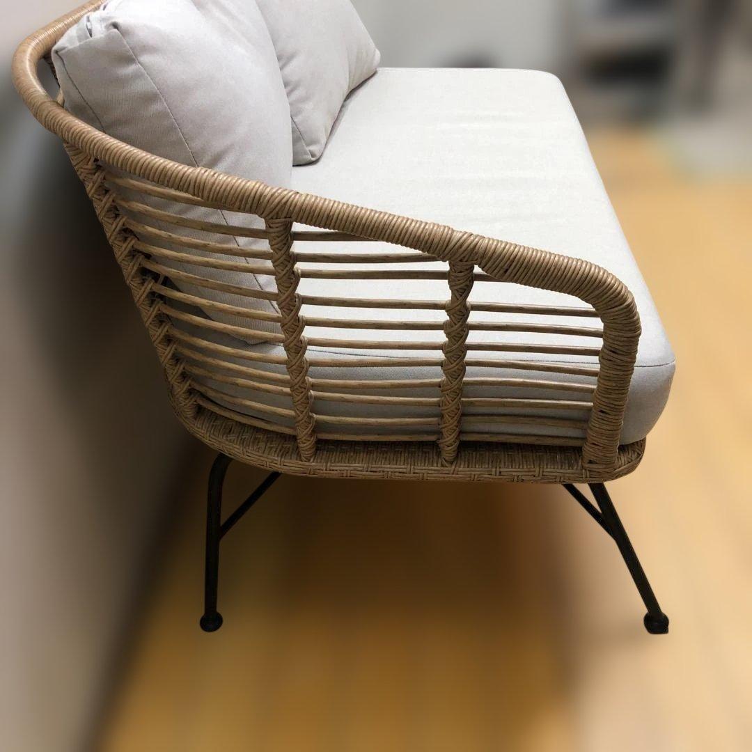 送料無料 ラタンソファ 2人掛け クッション 籐編み アイアン脚 251215