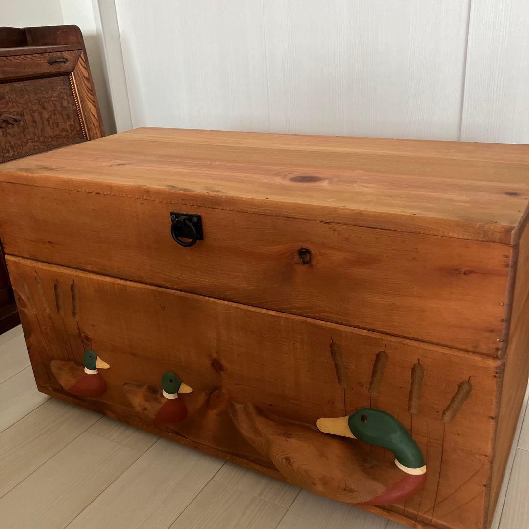 木製ボックス　木箱　おもちゃ箱　カントリー　宝箱　裁縫箱　道具入れ　箪笥　デコイ