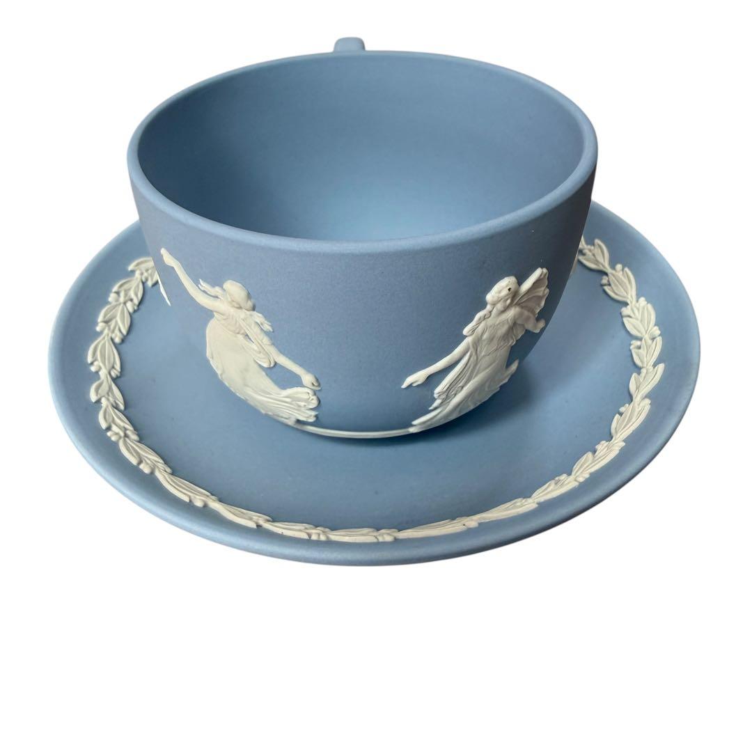 【希少/職人サイン】ウェッジウッド ジャスパー カップ＆ソーサー ブルー 金文字