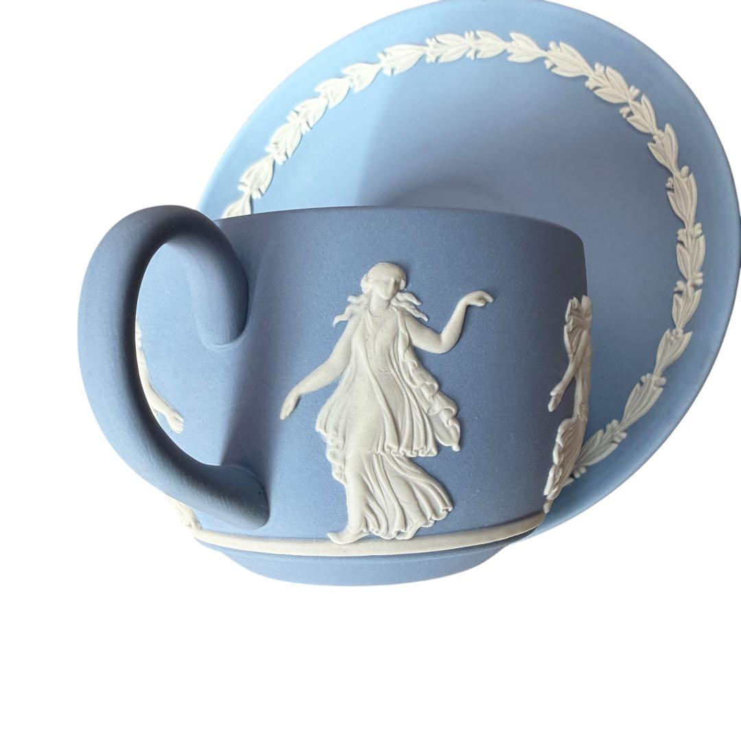 【希少/職人サイン】ウェッジウッド ジャスパー カップ＆ソーサー ブルー 金文字