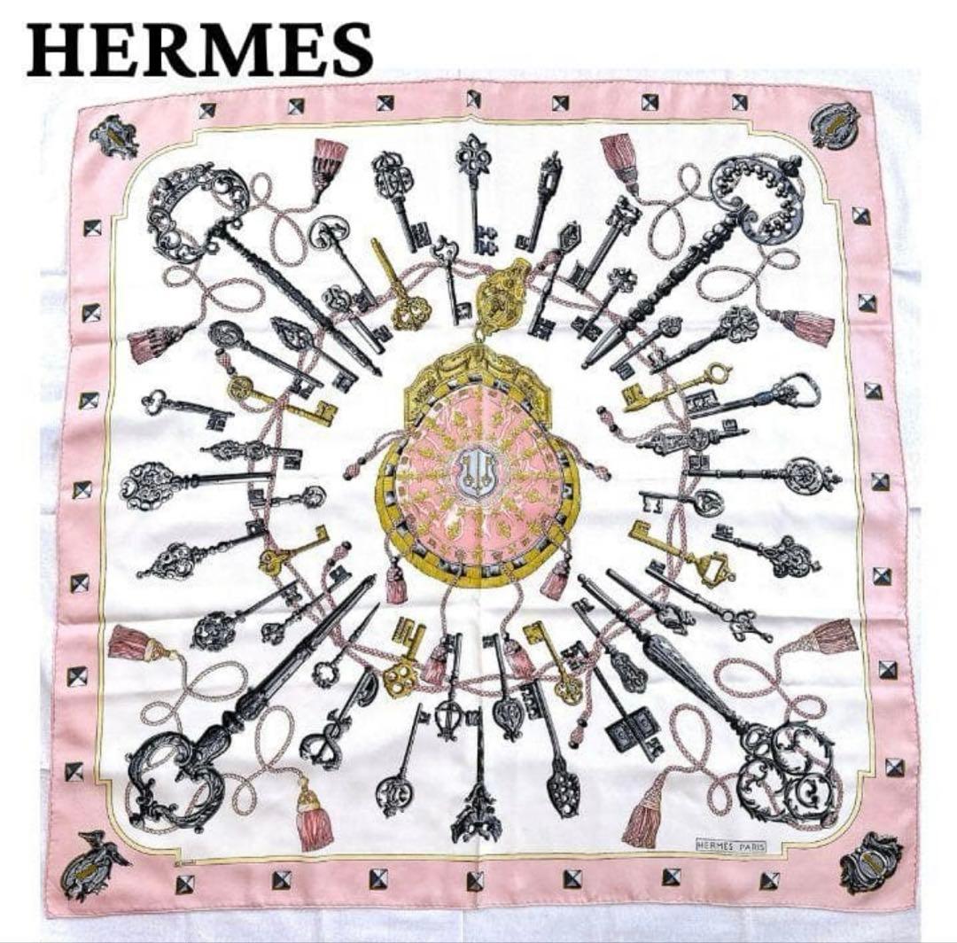 HERMES エルメス LES CLES【鍵柄】カレ90 スカーフ ストール