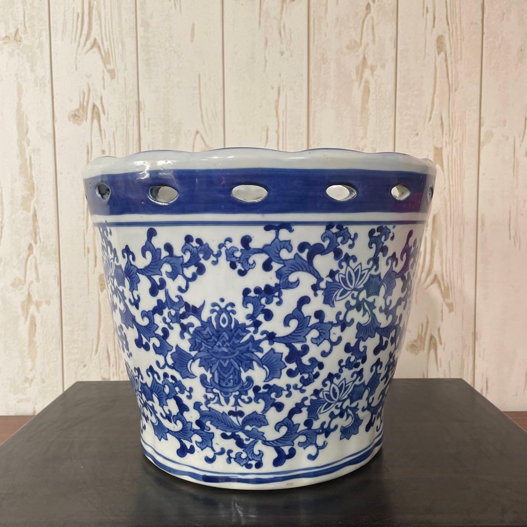 盆栽鉢　睡蓮鉢　蘭鉢　懸崖　植木鉢　観葉植物　山野草　花　染付け　大鉢