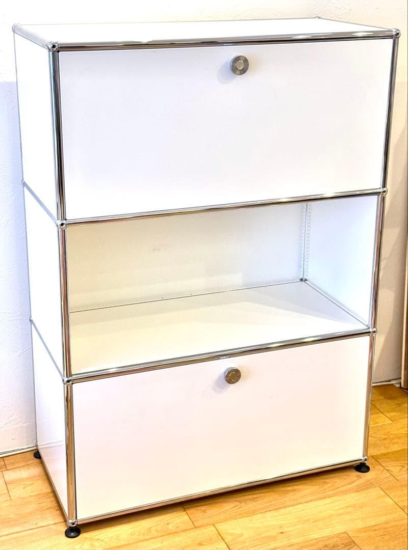 USMハラー3段キャビネット。最下段スライドトレイつきピュアホワイト美品処分特価