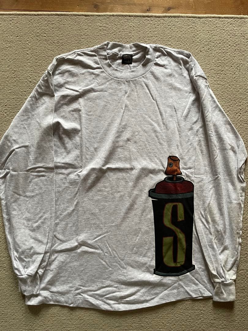 80's old Stussy スプレー缶 グレー ロングスリーブTシャツ