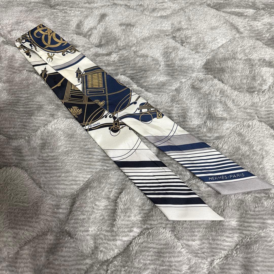 エルメスツイリー　EX-LIBRIS ホワイト/ネイビー